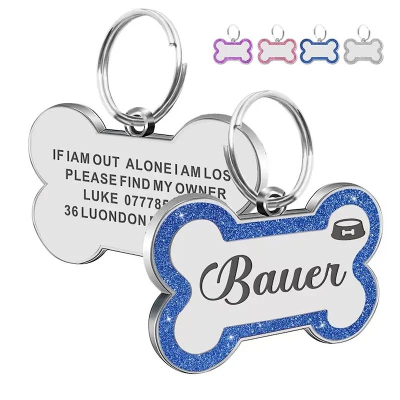 Custom Double-Sided Glitter Pet ID Tag – Personalized Anti-Lost Name Pendant for Dogs & Cats with Collar Ring