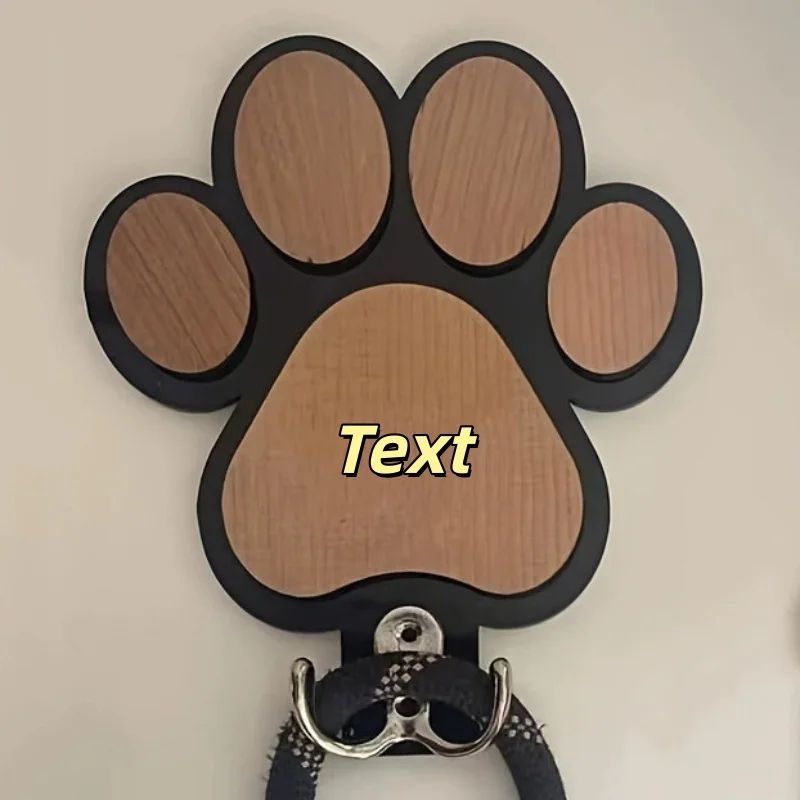 Custom Wooden Paw Print Dog Leash Holder Wall Hook – Personalized Dog Leash & Collar Organizer for Pet Lovers