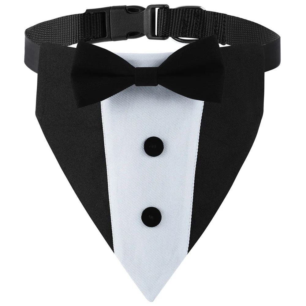 Pet Wedding Tuxedo Collar with Bow Tie Bandana – Adjustable Formal Dog & Cat Wedding Collar for Parties and Photos