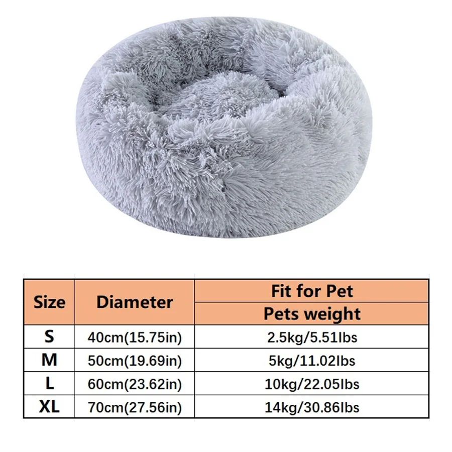 Calming Plush Donut Pet Bed – Ultra-Soft Faux Fur Washable Round Bed for Cats & Small to Medium Dogs