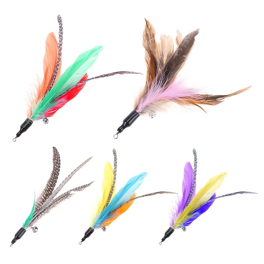 5-Piece Feather Replacement Set for Cat Wand Toys – Colorful Interactive Teaser Refills with Bells