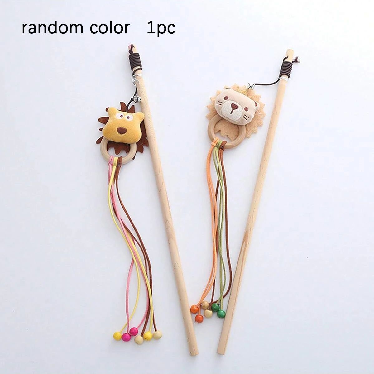 Interactive Plush Cat Wand Toy – Wooden Teaser Stick with Bell & Cartoon Animal Attachment