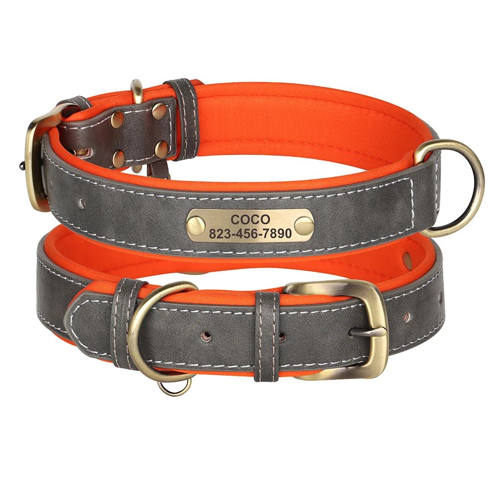 Personalized PU Leather Dog Collar with Free Engraved Nameplate – Custom ID Tag Collar for Small, Medium & Large Dogs