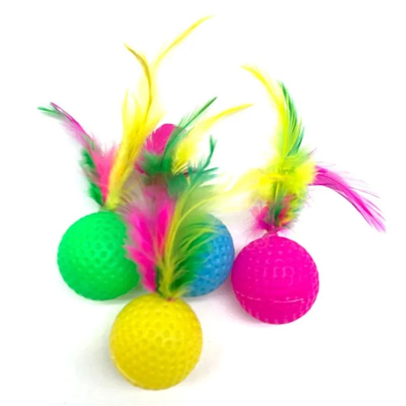 Colorful Feather Cat Toy Balls with Crinkle Sound – Interactive Badminton-Style Chase & Hunting Toys for Cats