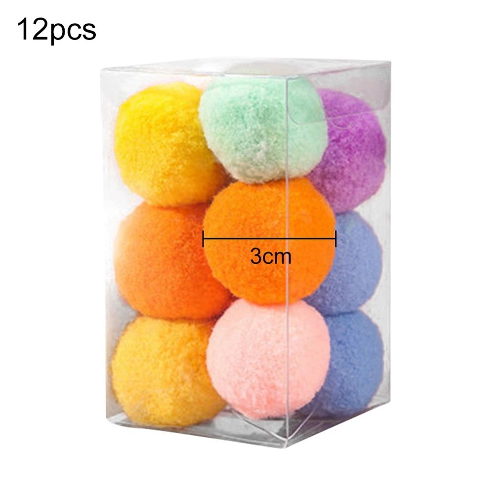 12 pcs Soft Pom Pom Cat Toy Balls Set – Silent Interactive Plush Play Balls for Cats & Kittens