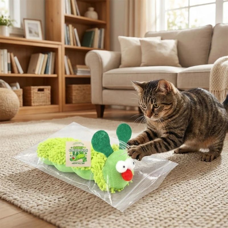 Catnip Caterpillar Plush Cat Toy – Interactive Silvervine Chew Toy for Teeth Cleaning & Anxiety Relief