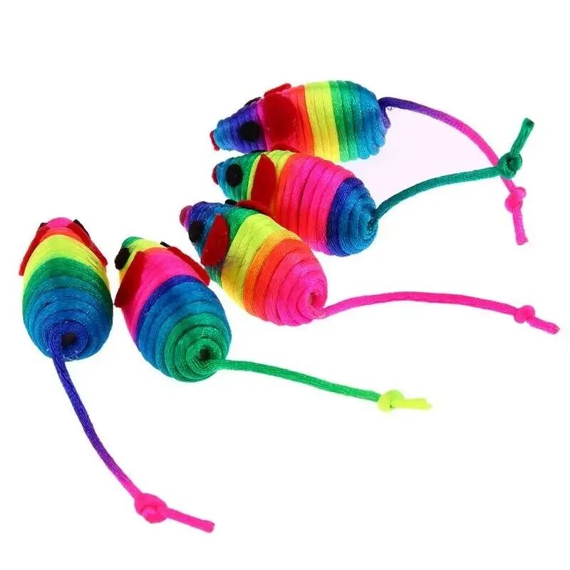 5 pcs Colorful Rope Mini Mouse Cat Toy Set – Plush Squeaker Bite Toys for Interactive Kitten Play and Hunting Fun