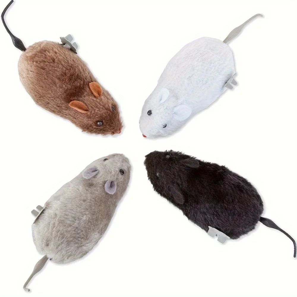 4pcs Self-Moving Fluffy Mechanical Mouse Cat Toy Set – Interactive No-Battery Hunting & Exercise Toys for Cats