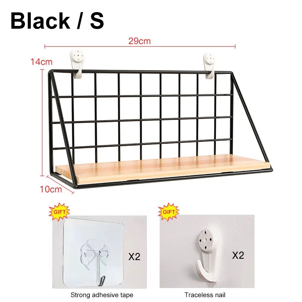 Wall-Mounted Metal & Wood Spice Rack – Hanging Kitchen Seasoning Shelf Organizer with Adhesive Hooks