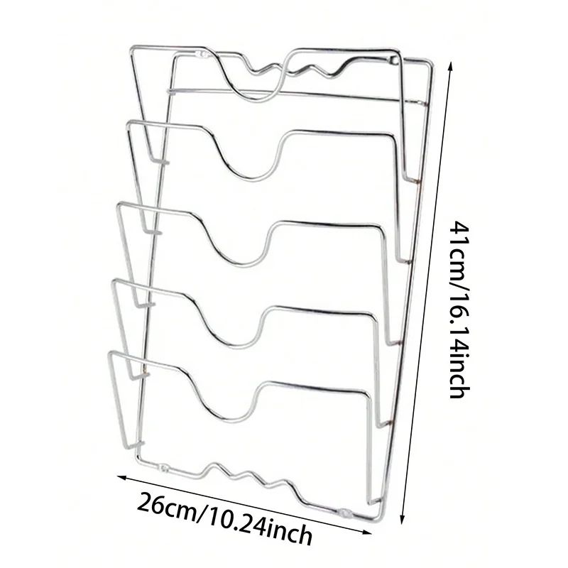 5-Tier Wall-Mounted Pot Lid Organizer Rack – Rust-Resistant Metal Kitchen Storage Holder