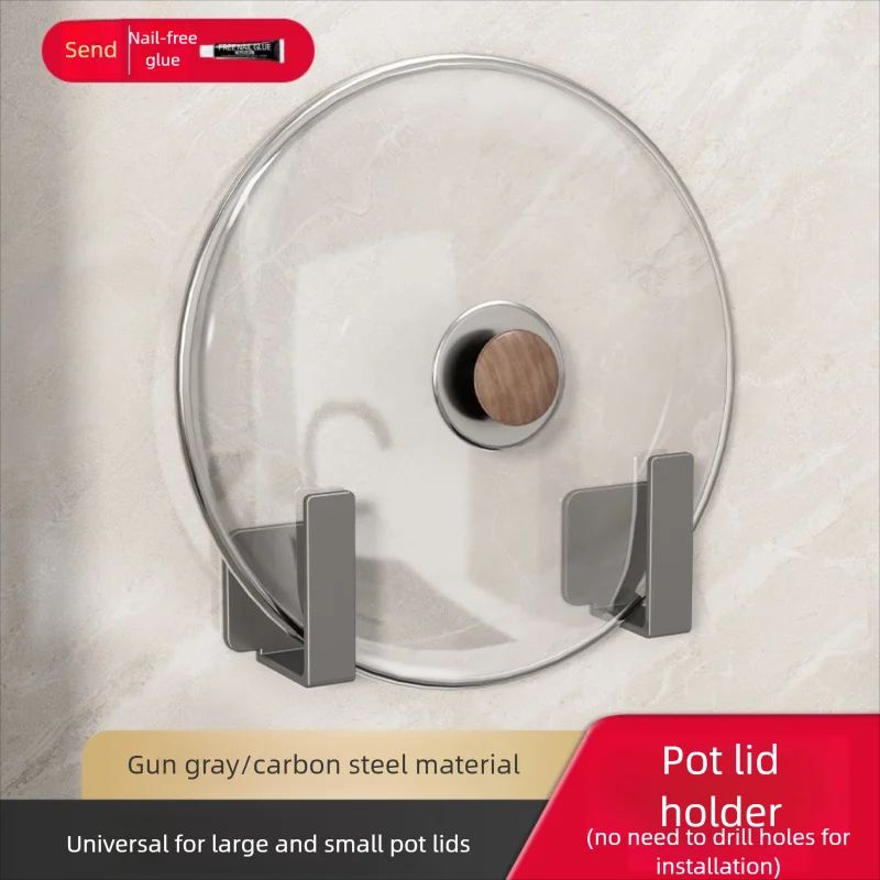 Wall-Mounted Pot Lid & Cutting Board Rack – No-Drill Metal Kitchen Storage Holder Organizer for Lids, Boards & Trays