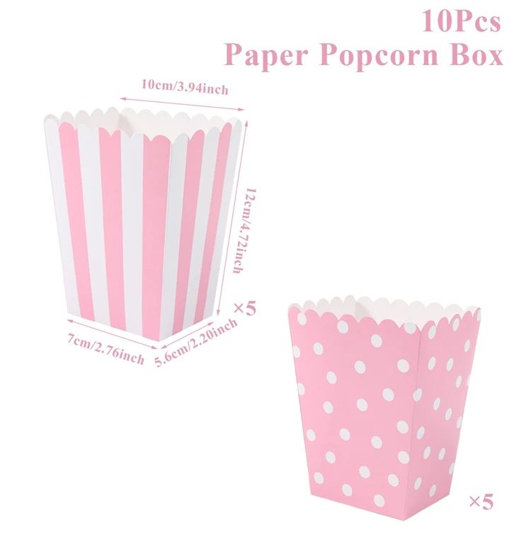 10pcs Pink & White Striped Popcorn Boxes – Kraft Paper Candy Favor Treat Containers for Parties & Movie Nights