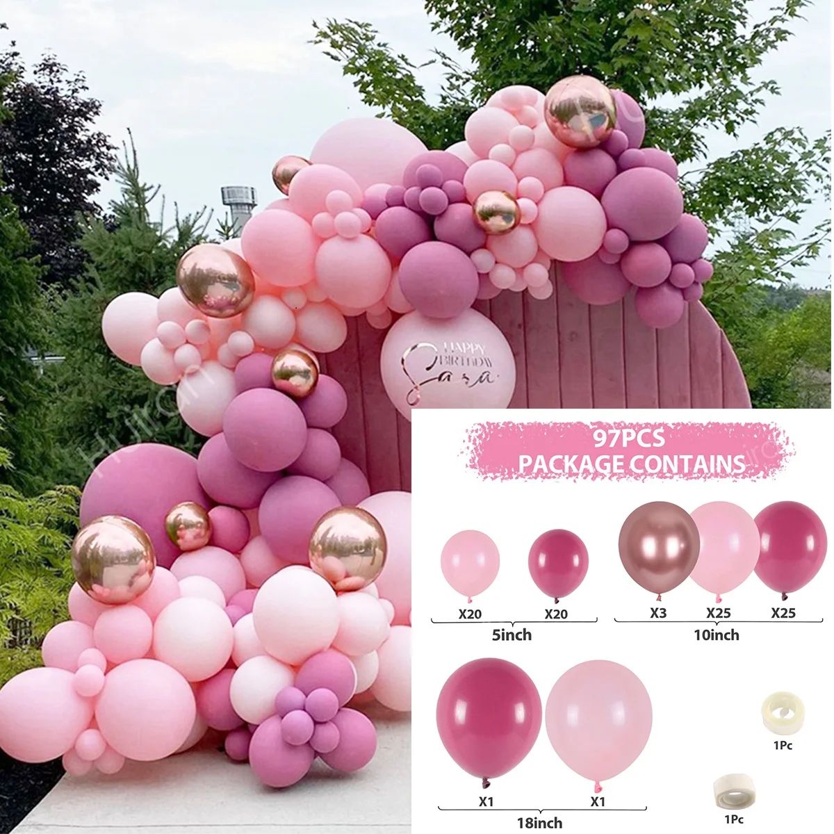 Pink Balloon Garland Arch Kit – Happy Birthday Balloon Decoration for Baby Shower, Wedding & Party Supplies