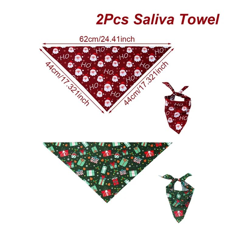 2 pcs Christmas Dog Bandanas – Santa & Christmas Tree Holiday Pet Scarf Triangle Bibs for Small, Medium & Large Dogs