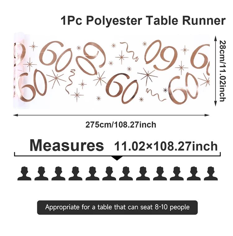 Rose Gold Birthday Table Runner – Elegant Party Table Decoration for 18th, 30th, 50th, 60th & 70th Birthday Celebrations