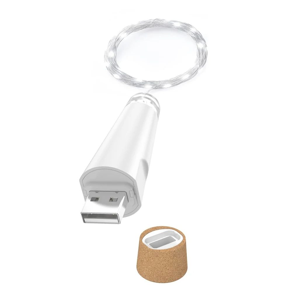 6.6 ft 20 LED USB Rechargeable Cork Bottle Fairy Lights – Wine Bottle String Lights for Christmas, Wedding & Home Decor