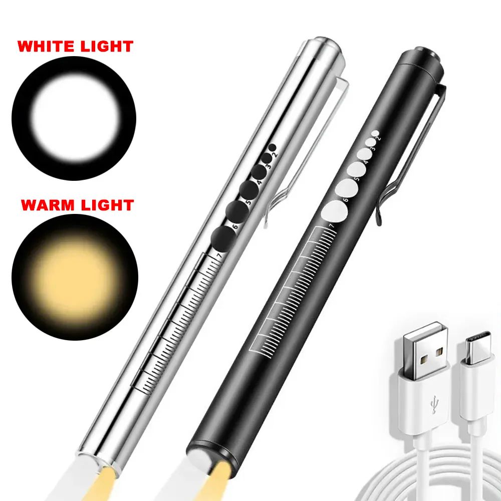 USB Rechargeable LED Pen Light – 3W Stainless Steel Nursing Flashlight with Pocket Clip for Medical & Emergency Use