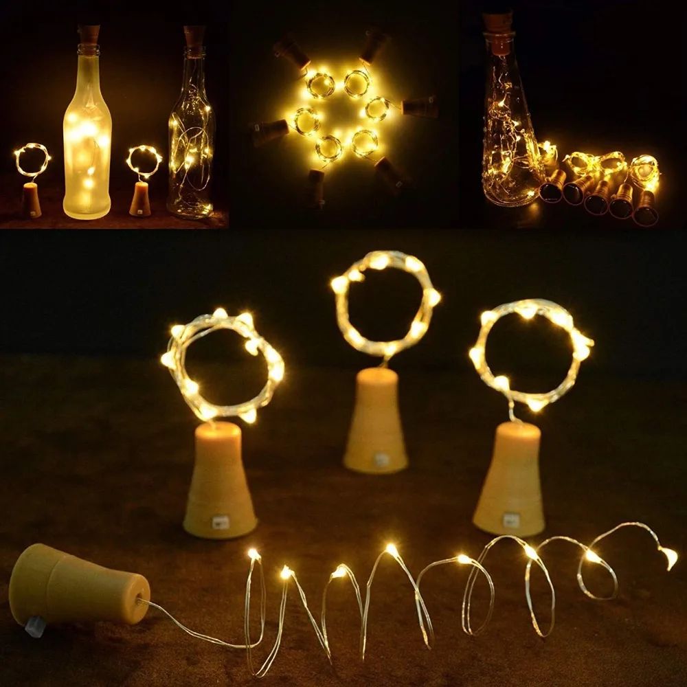 20 LED Solar Wine Bottle String Lights – Waterproof Fairy Copper Wire Cork Lights for Garden, Wedding & Christmas Decor