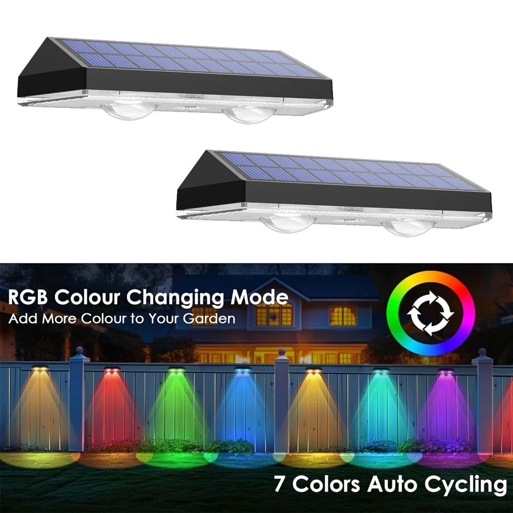 Solar LED Fence & Deck Lights – IP65 Waterproof Outdoor Path, Stair & Wall Lights with 3 Color Temperatures, RGB Modes