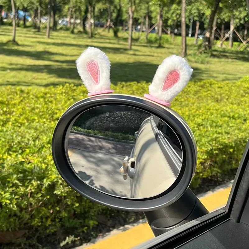 1 Pair 2.4 in Plush Rabbit Ears Car Mirror Ornament – Cute Interior Rearview Mirror Decoration Accessories