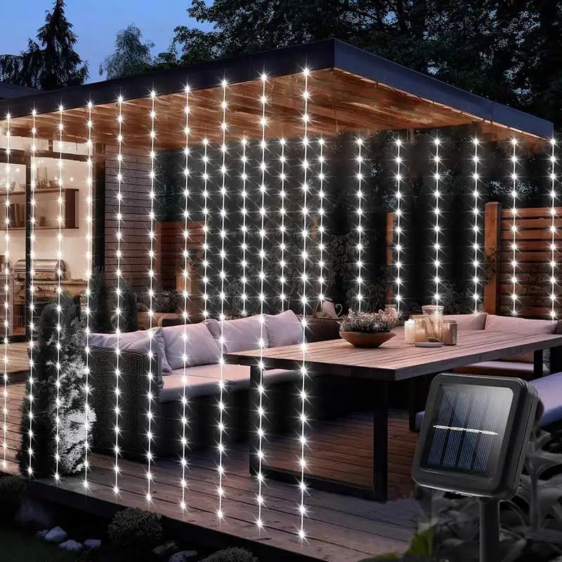 Solar LED Curtain String Lights – 300 Waterproof Fairy Lights with 8 Modes for Outdoor Garden Patio Decor
