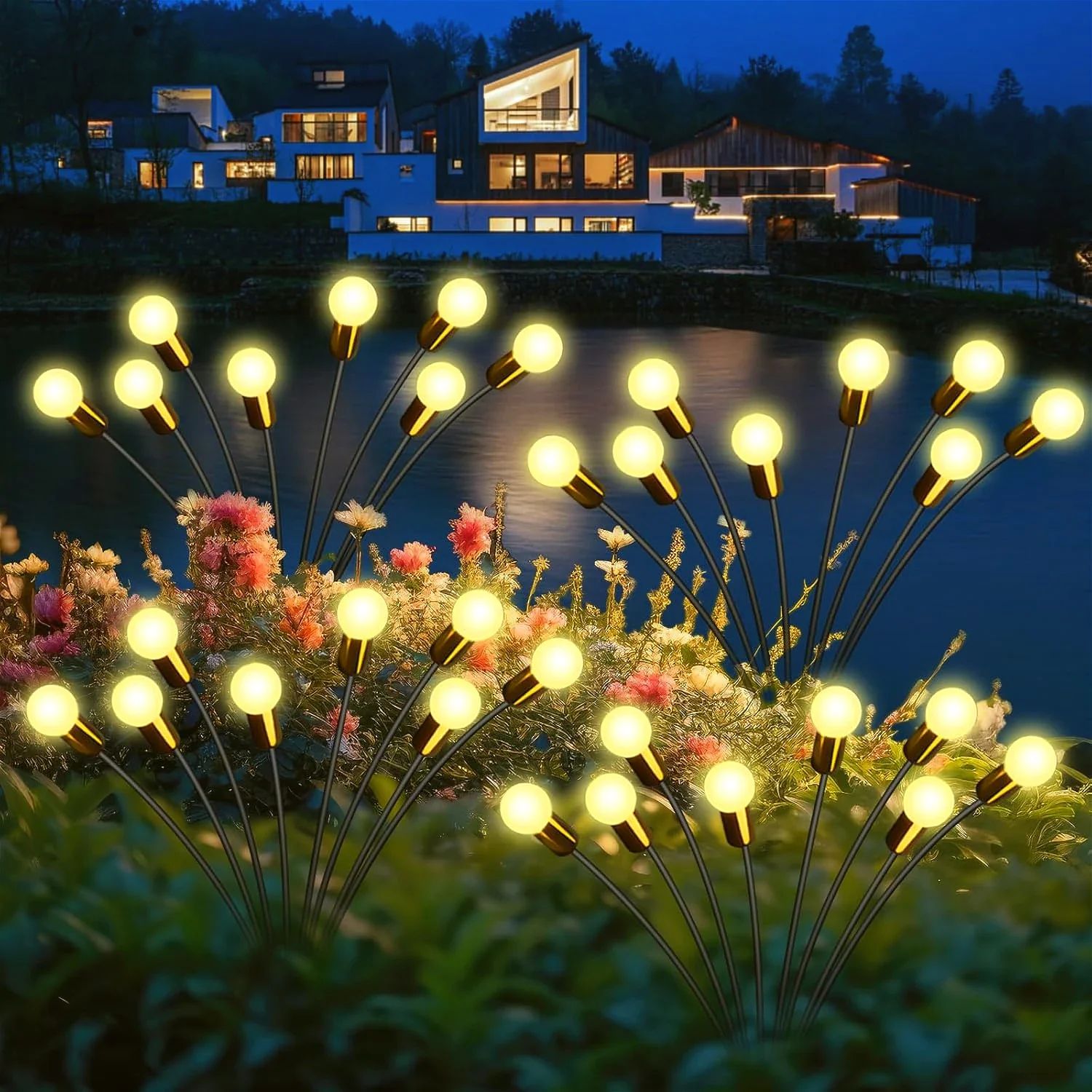 10 LED Solar Firefly Garden Lights – Waterproof Wind Swaying Landscape Lawn Stake Lights with Warm or Colorful LEDs