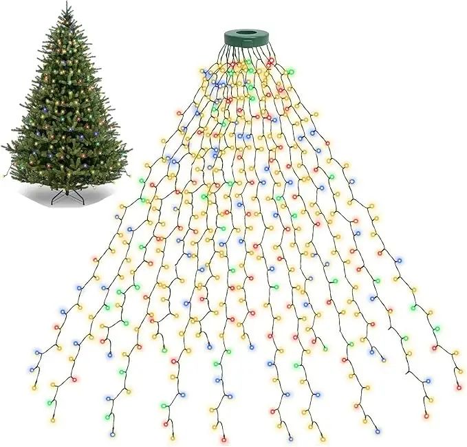 LED Ring Christmas Tree Topper Waterfall Lights – Waterproof 12V Outdoor Tree & Garden String Lights