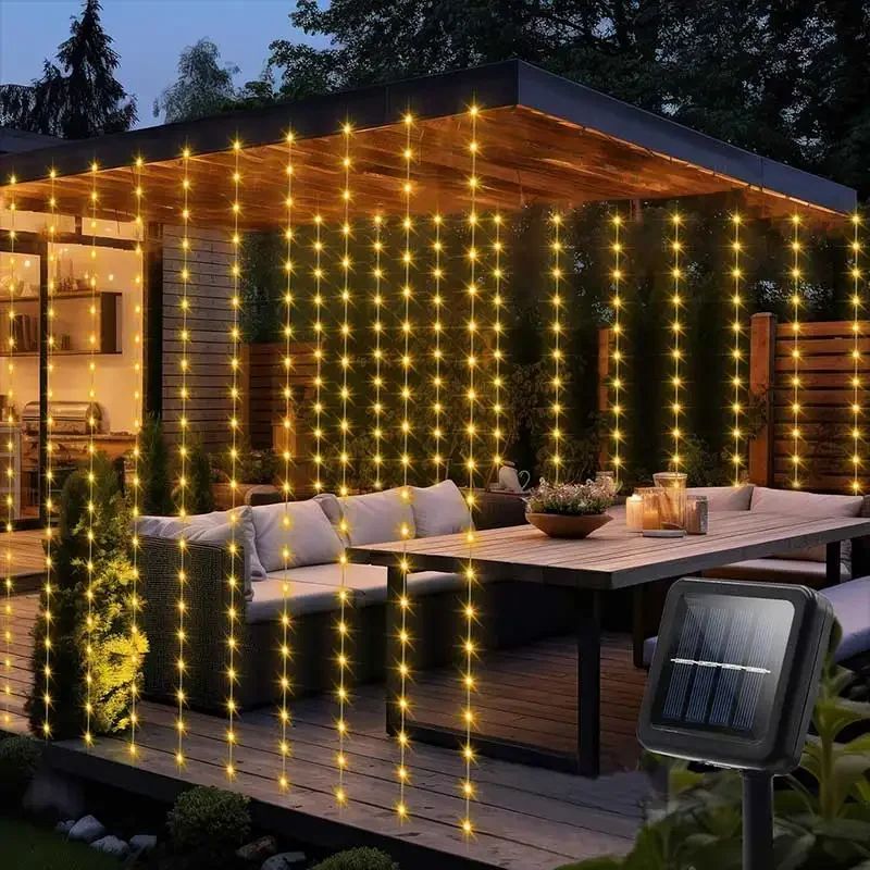 300 LED Solar Curtain Lights – Waterproof Outdoor Fairy String Lights with 8 Lighting Modes for Garden & Wedding