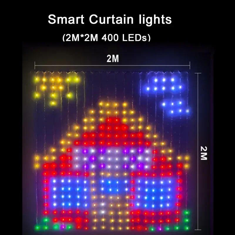 Smart LED Curtain Lights – APP Control RGB Dimmable Music Sync DIY Pattern Fairy Lights with Remote for Christmas Party