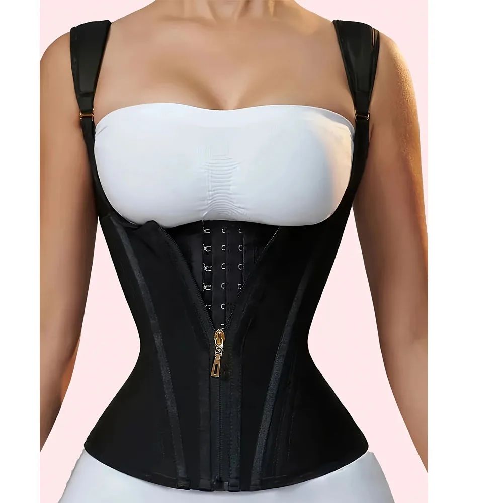 High Elastic Mesh Waist Cincher Corset Vest – Vintage Shapewear with Zipper & Button Closure for Women