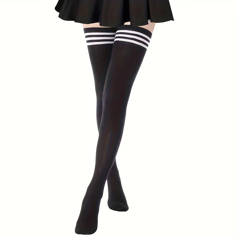 1 Pair Women's Thigh High Socks – Solid Color Over Knee Long Tube Socks for Autumn & Winter Warm Casual Wear