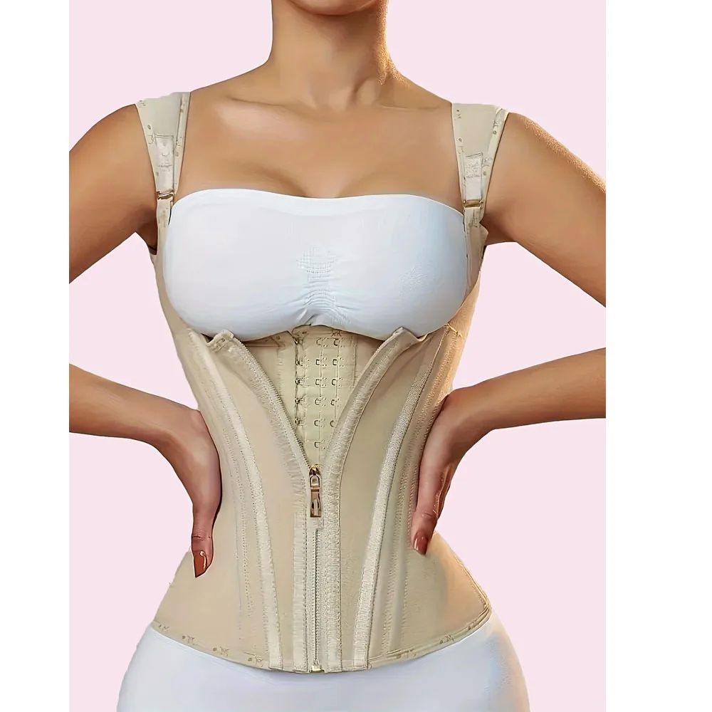 Women's Plus Size Tummy Control Corset Vest – Full Back Shapewear with Zipper & Hook Closure for Waist Slimming