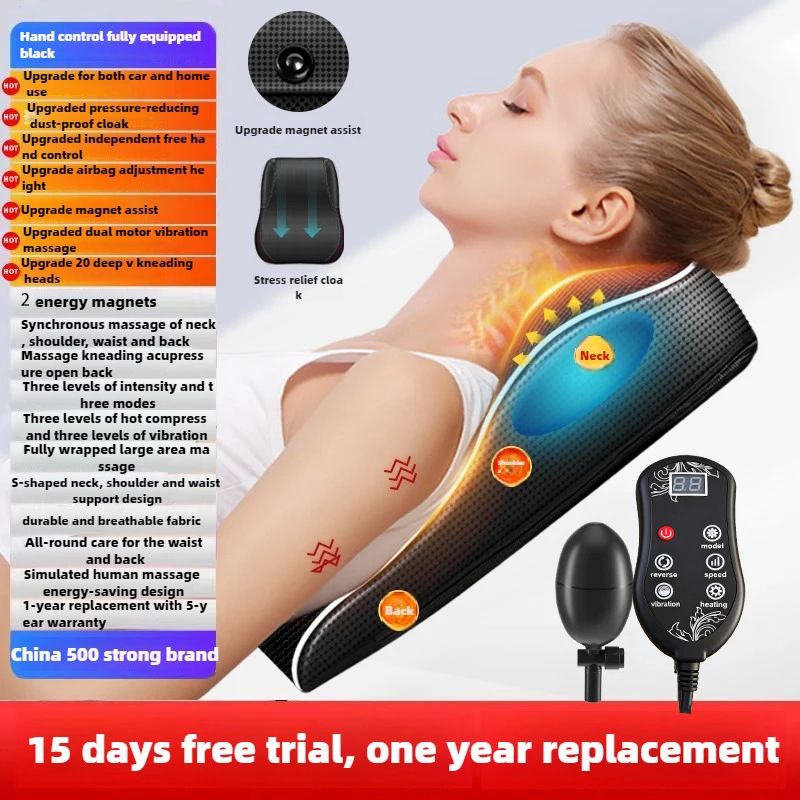 Electric Cervical Neck Massage Pillow with Airbag Traction – Heated Shiatsu Neck, Back & Waist Massager with Vibration