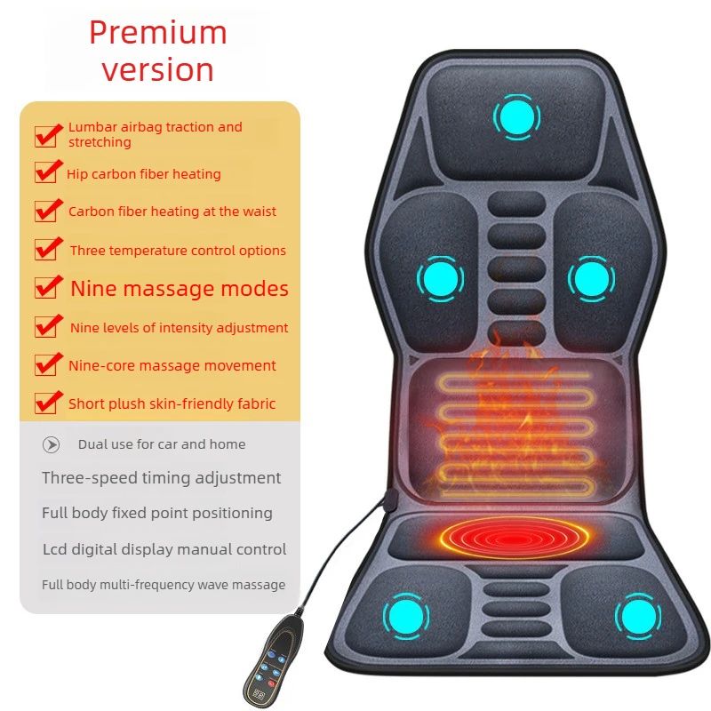 Heated Massage Seat Cushion with Lumbar Airbag Support – Back Neck Waist Chair Massager for Home Office & Car