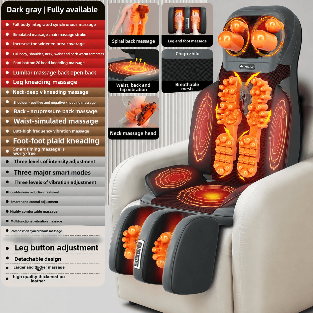 5-in-1 Folding Massage Chair Pad with Neck & Back Roller – Full Body Shiatsu Massage Cushion for Home & Office