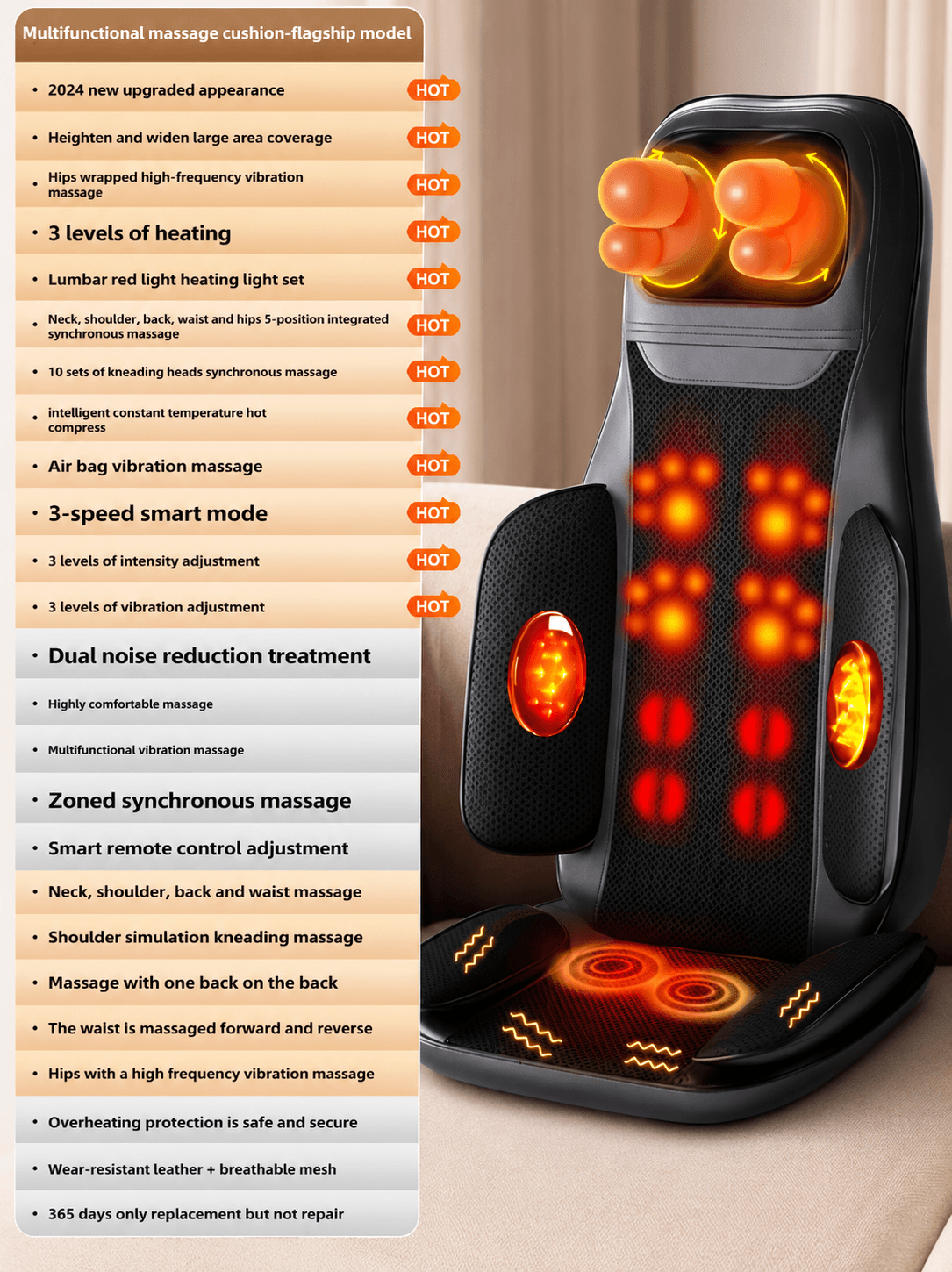 Heated Massage Seat Cushion for Chair – Full Body Vibration Back Massage Pad with Soothing Heat Therapy