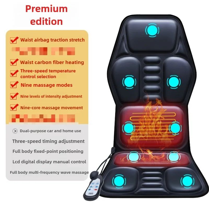 Car Massage Seat Cushion with Heat & Vibration – Lumbar Airbag Back Massager Chair Pad for Home Office & Car Use