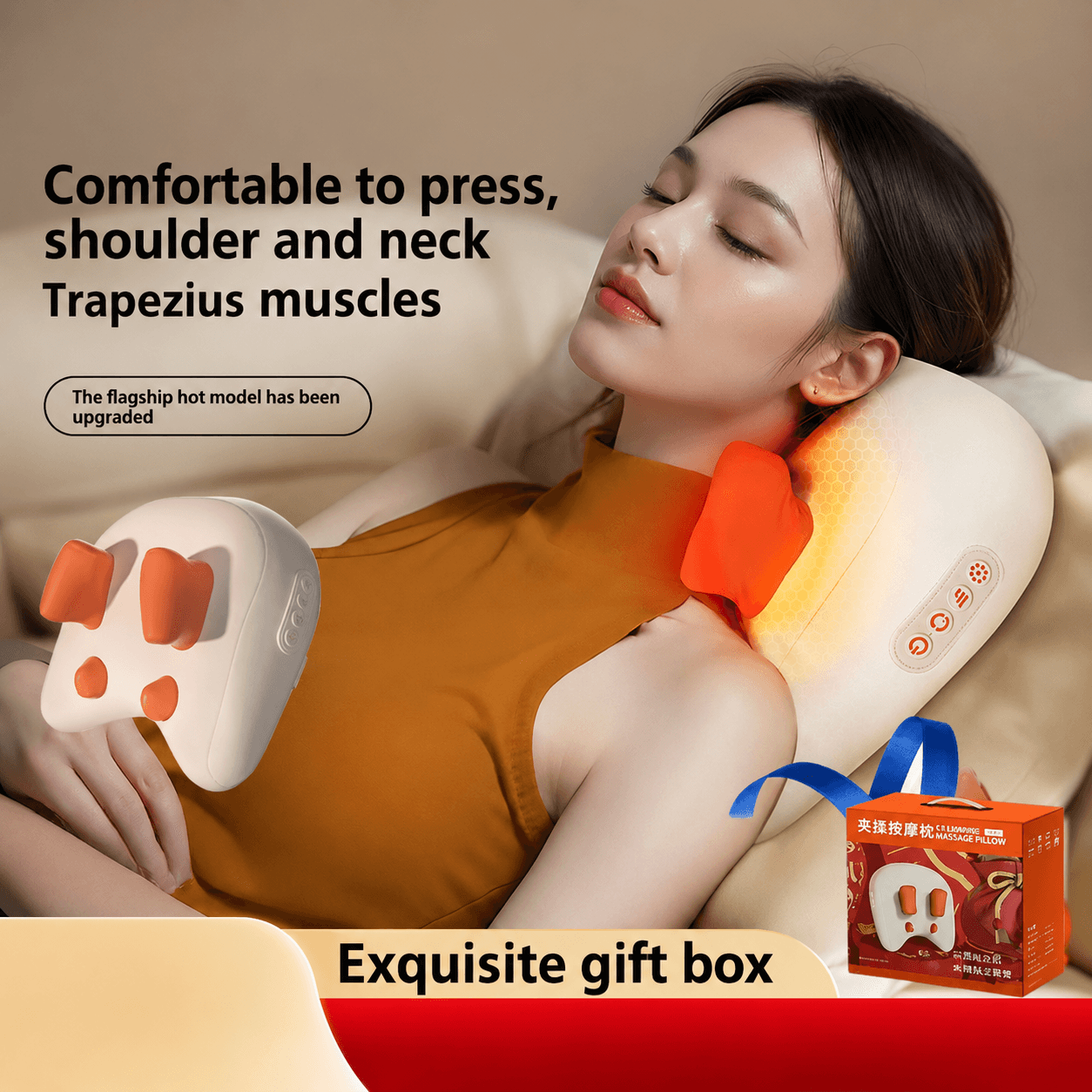 Wireless 3D Shiatsu Neck & Trapezius Massager with Heat – Portable Deep Kneading Massage Pillow for Home & Travel