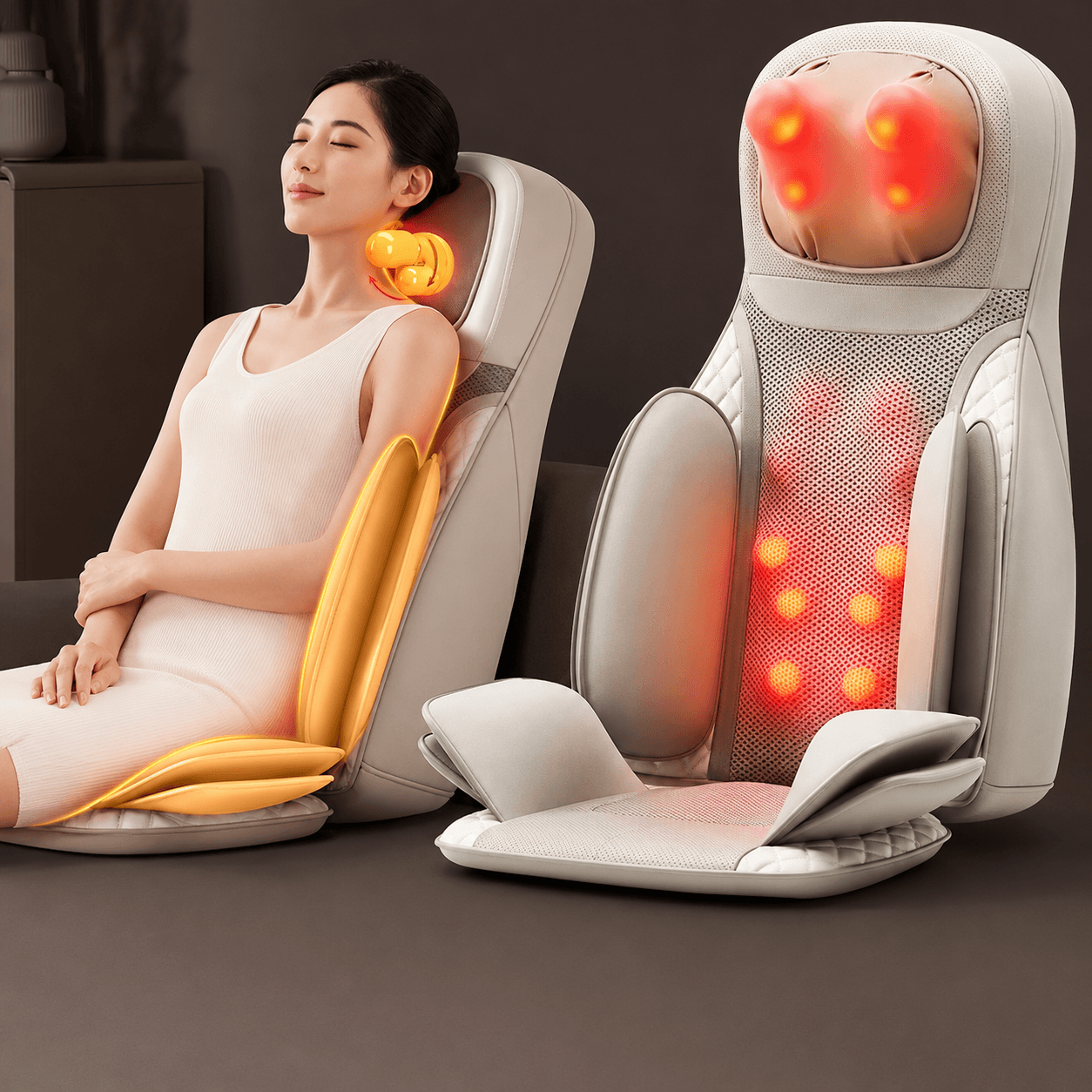Shiatsu Neck & Back Massager with Heat Chair Pad – 2D & 3D Full Body Kneading Seat Massager for Home & Office