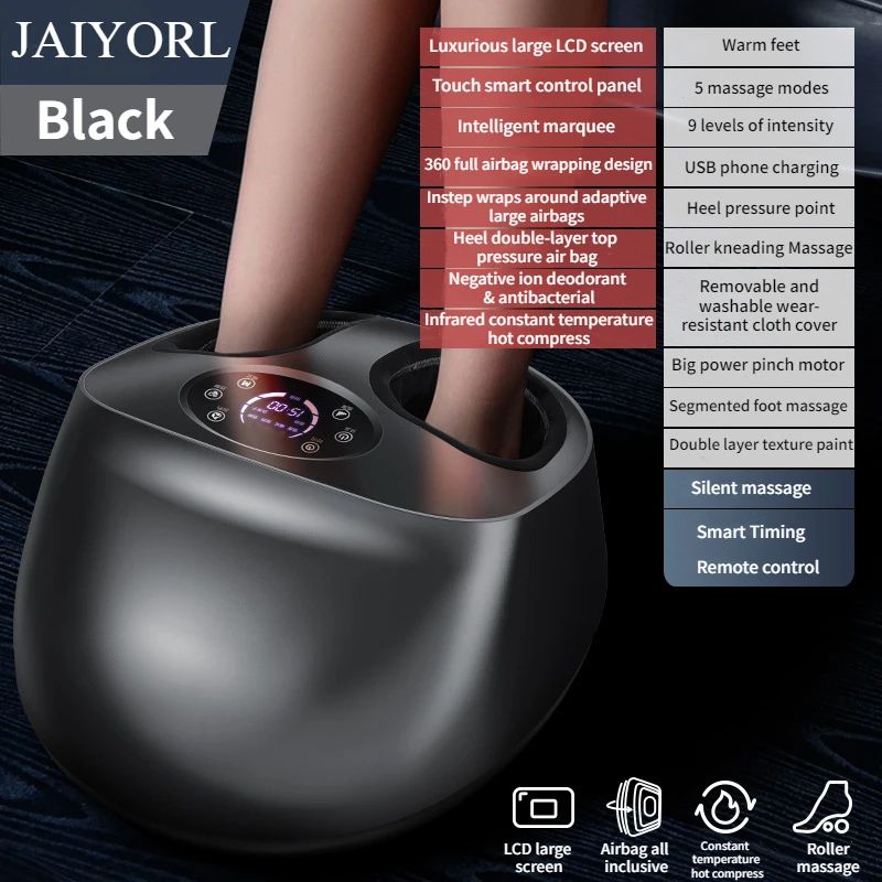 Electric Shiatsu Foot Massager with Heat & Air Compression – Automatic Foot Massage Machine with LCD Display & Remote Co