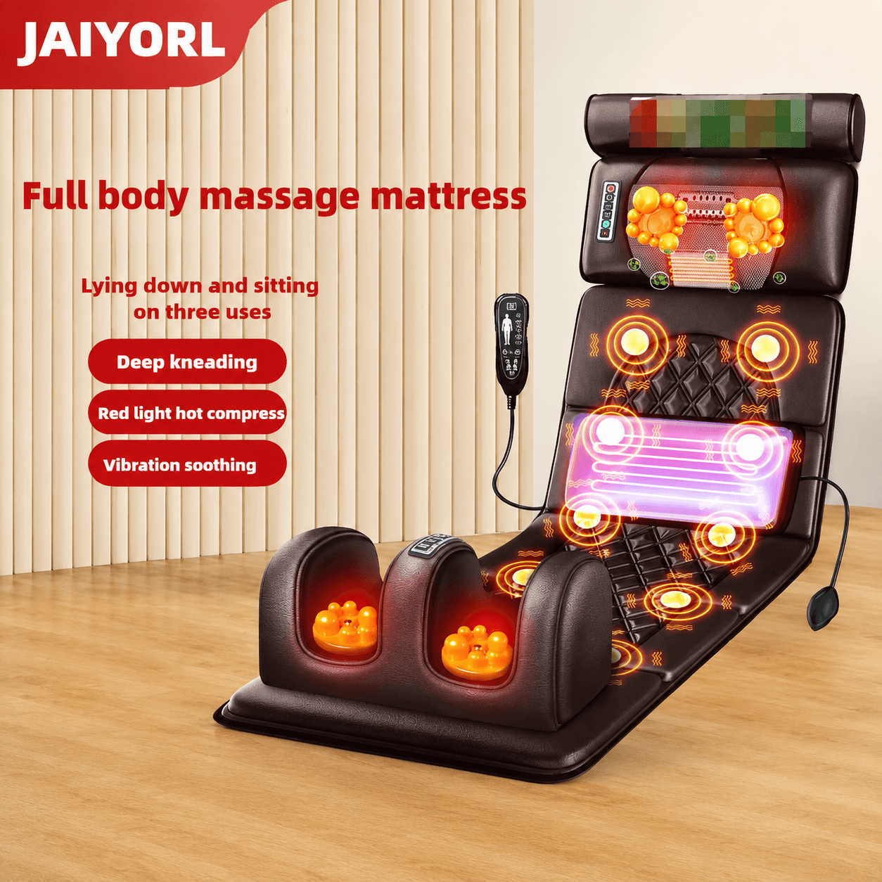 Electric Full Body Massage Mattress with Heat & Air Compression – Neck Back Waist Foot Massage Pad with Hand Controller