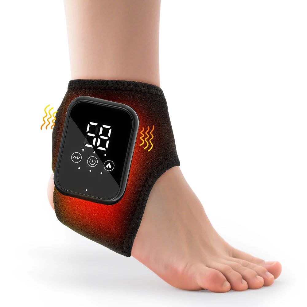Cordless Heated Ankle Massager Brace with Vibration – Rechargeable Foot Support Wrap for Pain Relief & Recovery