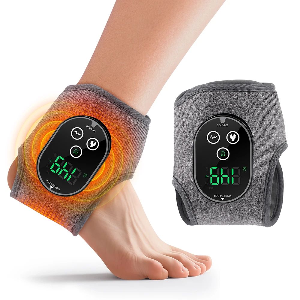 Cordless Electric Ankle Massager with Heat & Vibration – Rechargeable Foot Support Wrap for Muscle Recovery & Pain Relie