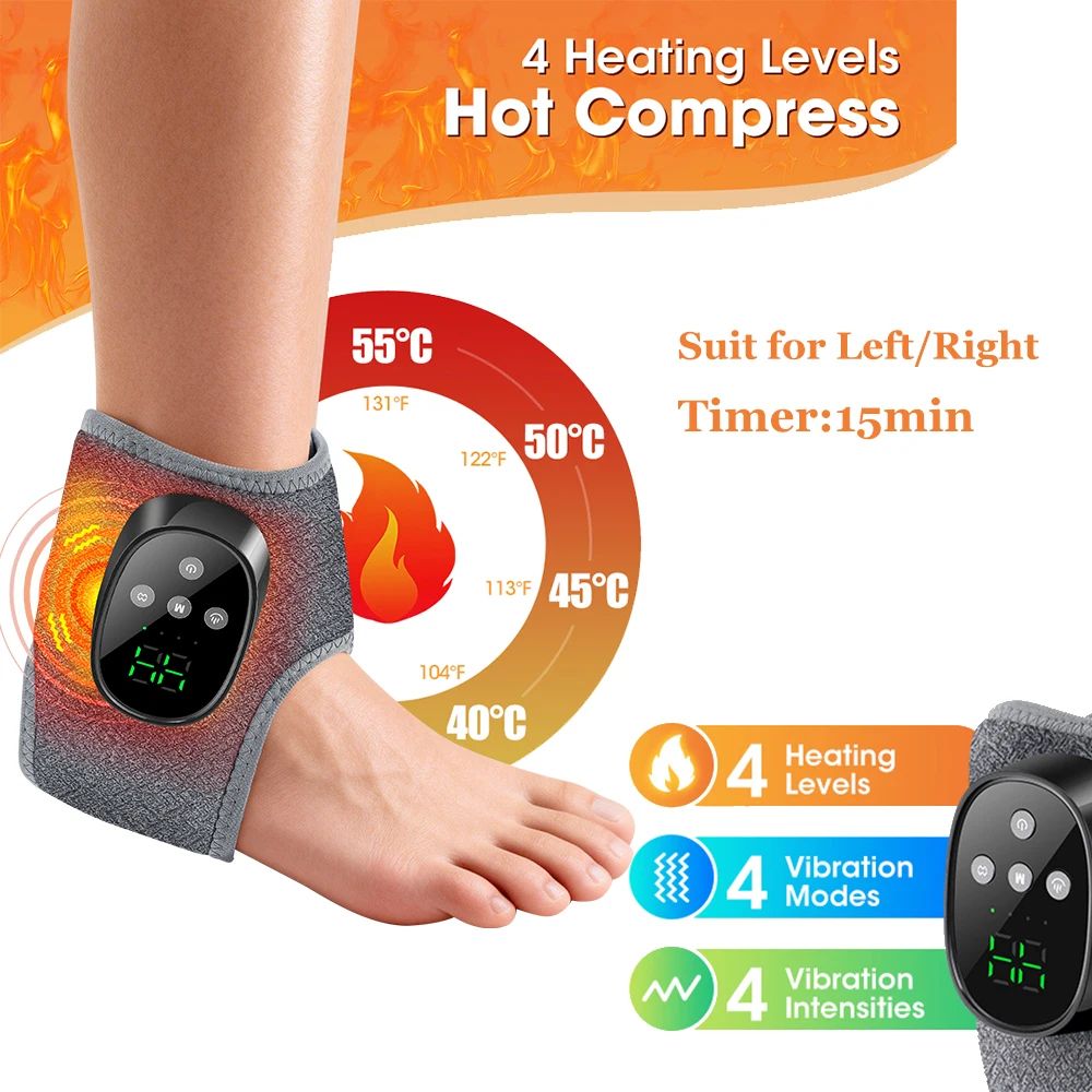 Cordless Heated Wrist & Foot Massager with Infrared Heat – Electric Wrist Wrap & Ankle Massage Belt with Vibration