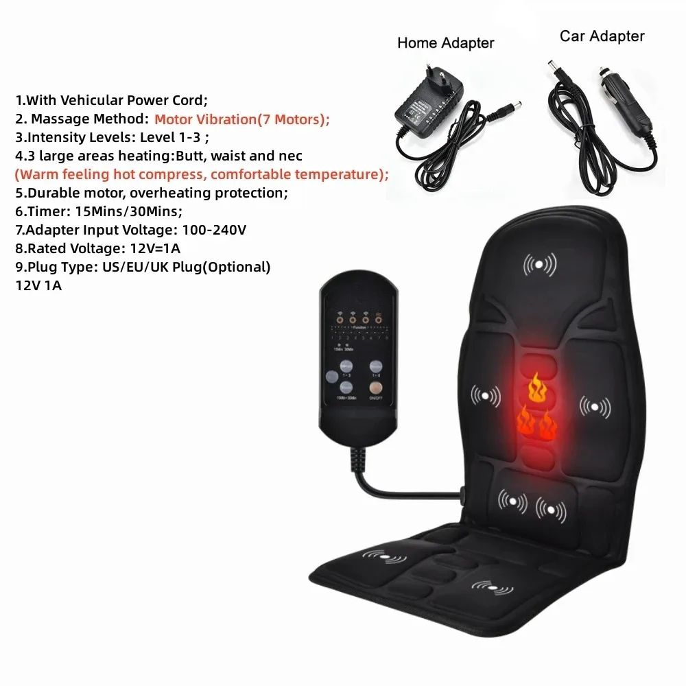 Electric Heating Vibrating Massage Seat Cushion with Lumbar Support – Full Back Neck Chair Massager for Home Car Office