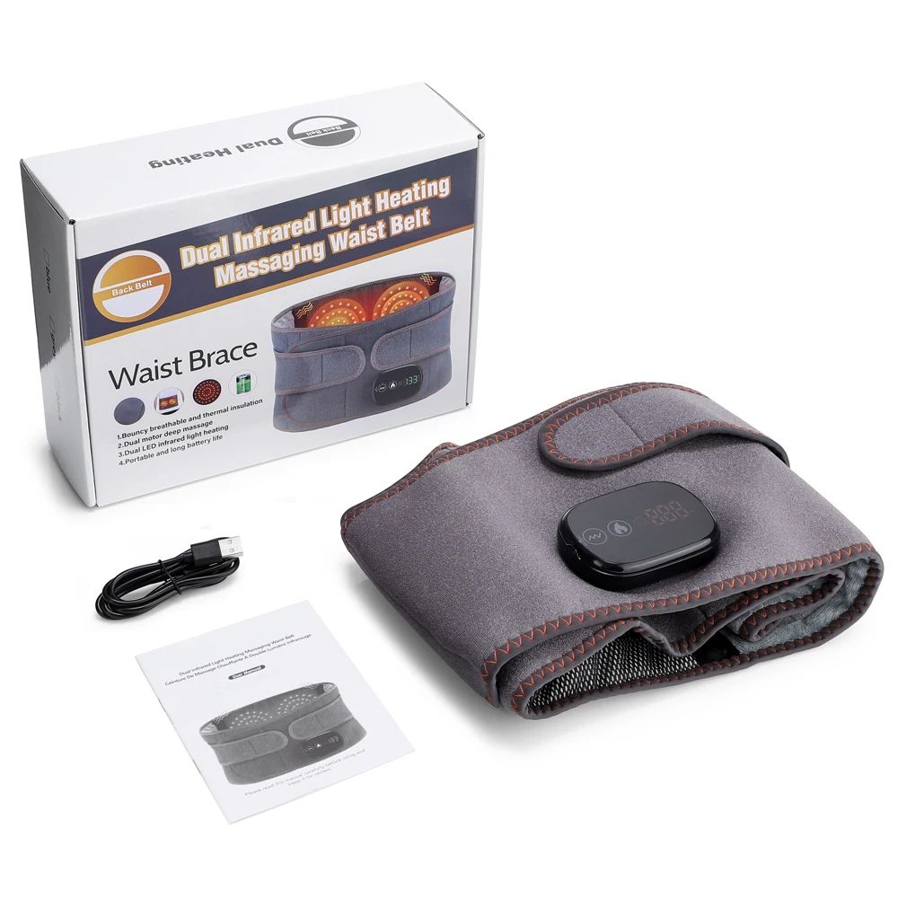 Electric Waist Massager Belt with Infrared Heat & Vibration – Rechargeable Lumbar Back Support for Waist & Abdomen Relie