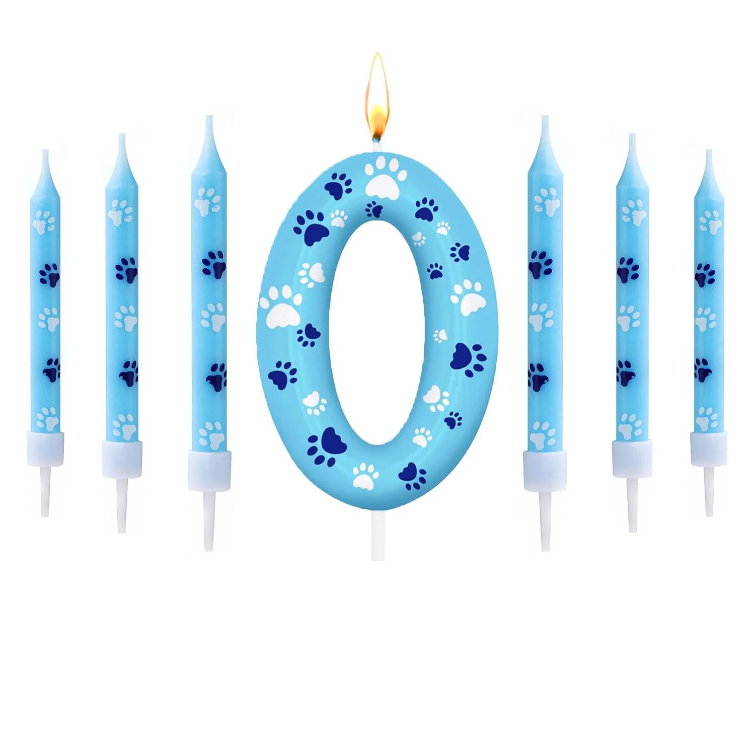 0–9 Blue & White Dog Paw Birthday Number Candle – Cute Cake Topper Decoration for Puppy Birthday Parties