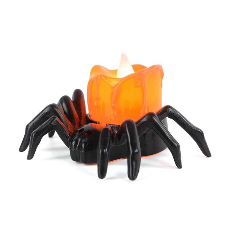 Halloween LED Pumpkin Spider Candle Light – Plastic Flickering Lamp for Party & Haunted House Decor