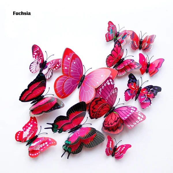 12pcs 3D Butterfly Wall Stickers – Double Layer Decorative Butterflies with Magnets & Adhesive for Home & Wedding Decor