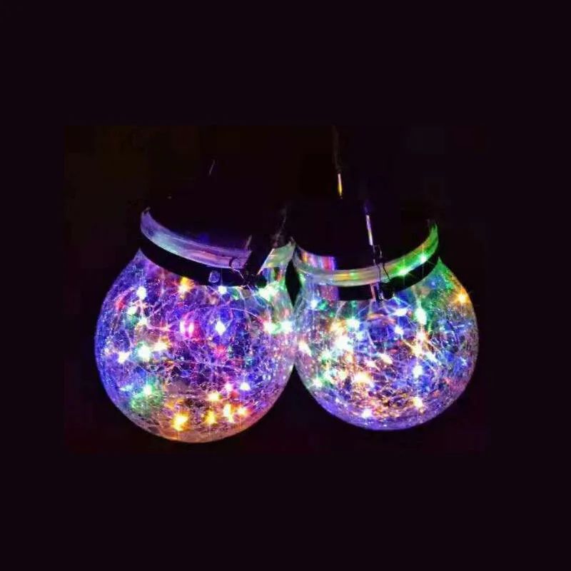 Solar Cracked Glass Jar Lamp – IP65 Waterproof 30 LED Outdoor String Lights for Garden, Patio & Yard